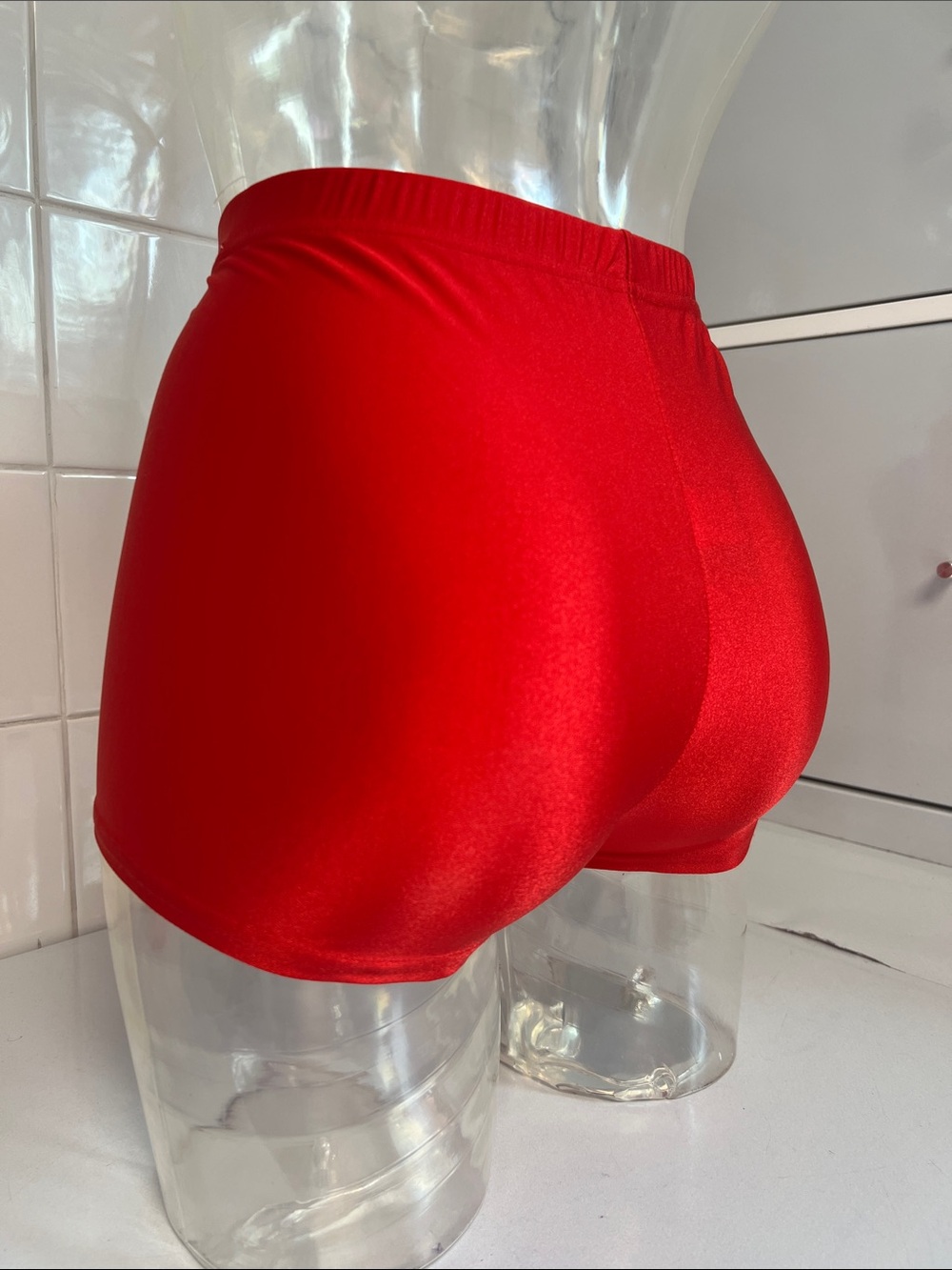 Vivid Red Shiny Spandex Cheeky Disco Hot Shorts S NWOT - Picture 4 of 9
